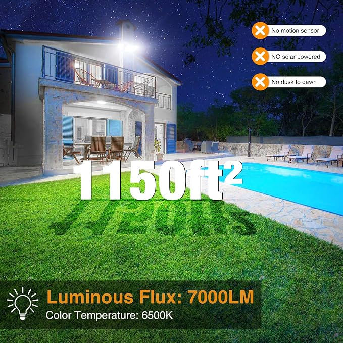 Onforu 75W Flood Lights Outdoor, 7000LM Brightness Security Lights Switch Controlled, 3 Adjustable Heads, IP65 Waterproof, 6500K Wall Mount Exterior LED Flood Light