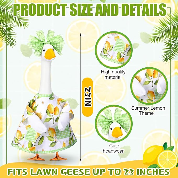 Abbylike Summer Lemon Porch Goose Outfit Spring Lemon Costume Clothes for 23'' Goose for Summer Garden Porch Statue Yard Pathway Decorations