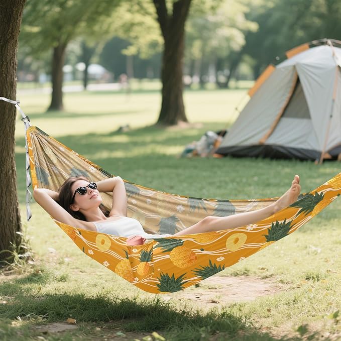 Camping Hammock Outdoor Hammocks for Outside Orange Pineapple Cute Beach Trees Portable Lightweight with Pockets Tree Straps Indoor