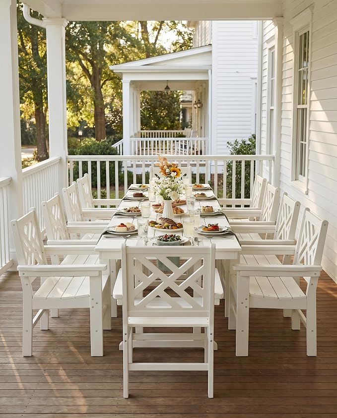 12 Piece HDPE Outdoor Dining Set for 10, Patio HDPE Furniture Set with 2 Table and Umbrella Hole, Outdoor Table and Chairs for Garden, Poolside, Backyard, Deck