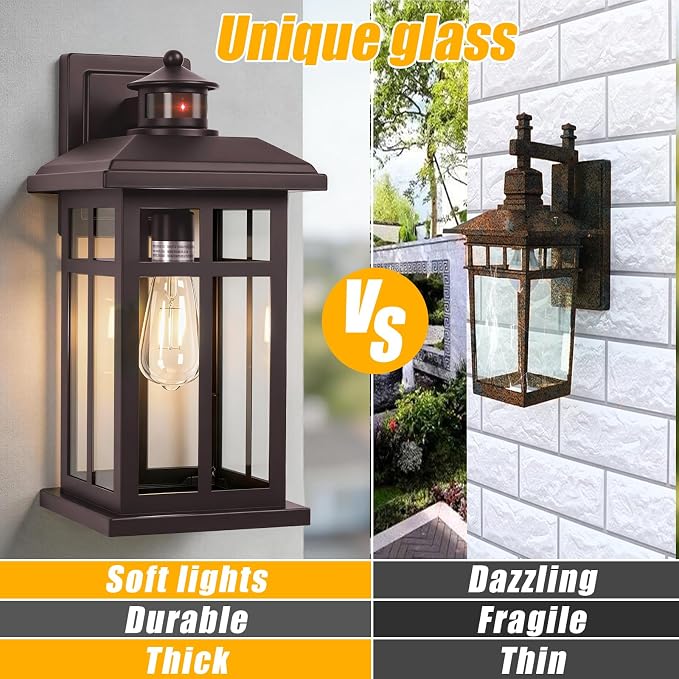 16” Motion Sensor Modern Exterior Light Bronze Outside Porch Lights | 2 Pack Dusk to Dawn Porch Lights with E26 Socket, Exterior Lighting Fixtures for House, Garage, Front Door, Brown