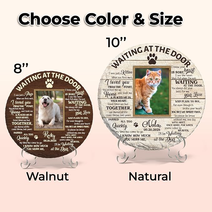 Personalized Pet Memorial Garden Stone for Dogs - Waiting at The Door Dog Memorial Natural Stone with Photo, Condolences Sympathy Gift for Dog Lovers, Pet Loss Gifts, Waterproof for Indoor & Outdoor