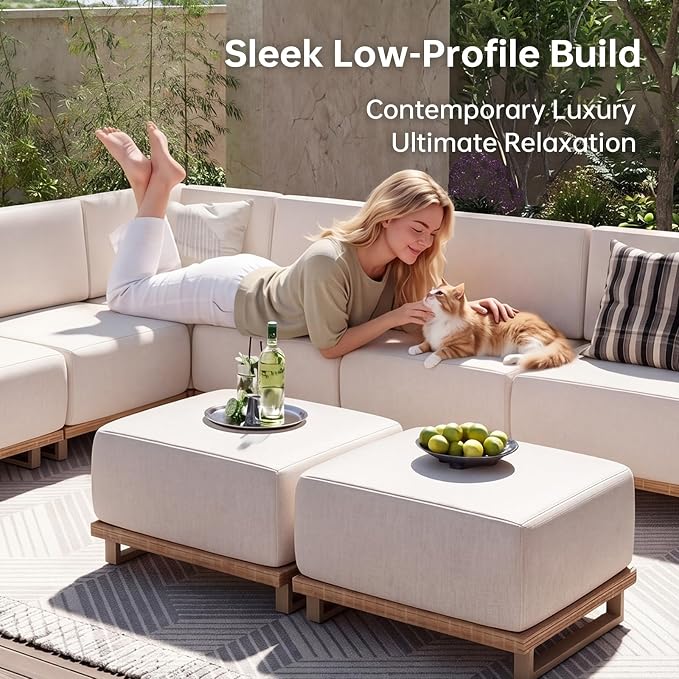 Aoxun Patio Furniture Set, 8 Piece Outdoor Wicker Sectional Sofa, All‑Weather Rattan Modular Sofa with 10'' Ultra‑Thick Cushions, Outdoor Conversation Set for Backyard, Poolside & Garden, Yellow/Beige