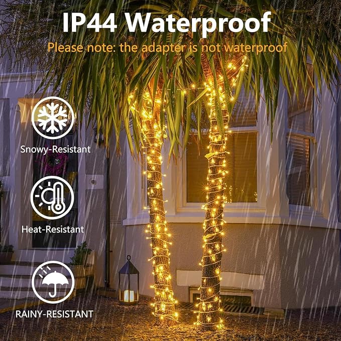 66FT 200LED Christmas String Lights Outdoor/Indoor, Extendable Twinkle Fairy Lights Waterproof Clear Wire with 8 Modes&Timer Function for Garden Bedroom Patio Christmas Tree Decorations (Warm White)