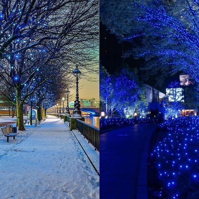 KAQ 2pack 500LED Solar String Lights Outdoor Waterproof Blue | Total 180FT Flexible Wire With Bright LEDs, 8 Twinkle Modes with Memory, Auto On/Off Easily Decorates Trees, Fences, Garden