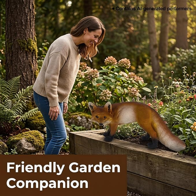 Red Fox Statue Garden Decor 19.7 Inch | Weather Resistant Resin, Lifelike Wildlife Animal Sculpture, Outdoor Yard Lawn Patio Porch, Home Decoration