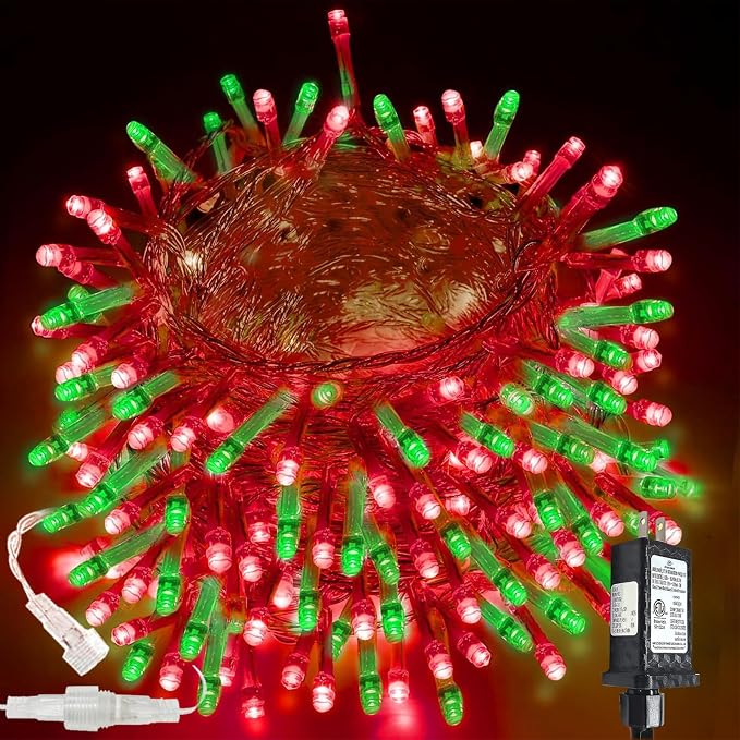 200 LED Connectable String Lights, 66FT Christmas Lights Outdoor Indoor | Red & Green, 13 Modes, Timer, Clear Wire Waterproof Twinkle Fairy Lights Plug in for Bedroom Classroom Patio Xmas Tree Decor