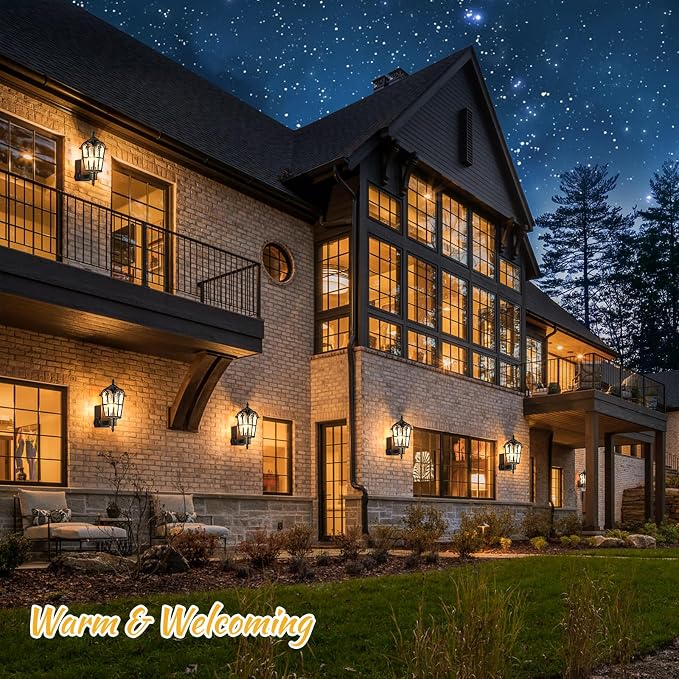 16’’ Large Outdoor Wall Lights with Outlet, Exterior Wall Lantern Sconces | Waterproof, Rust-resistant, Matte Black, Water Ripple Glass, Quick & Easy Installation, Retro & Traditional