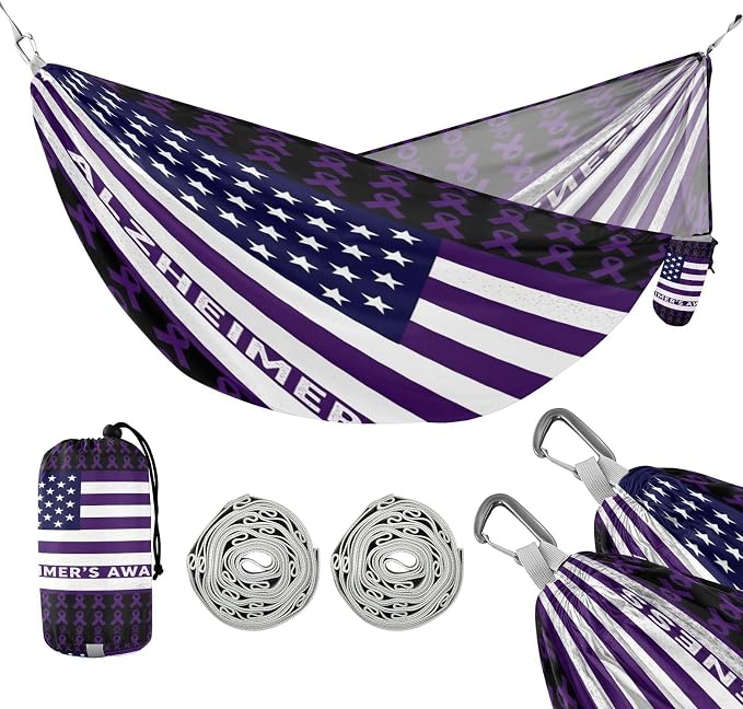 Purple Ribbon Alzheimer's Awareness Disease USA Flag Hammocks with Hanging Rope Indoor Hammock for Outside Patio Backyard Poolside