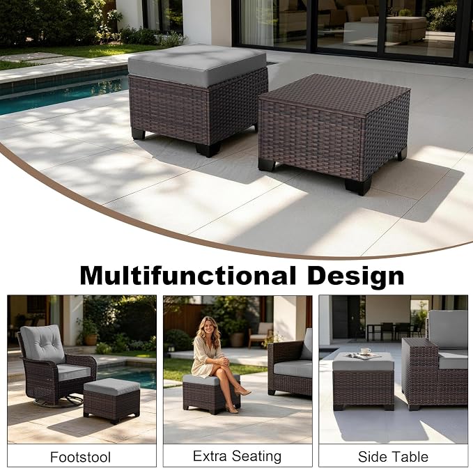 Outdoor Patio Furniture Set, 10 Pieces Outdoor Sectional Furniture with Fire Pit Table, All-Weather PE Rattan Patio Conversation Set with Two Ottomans, Coffee Table for Garden, Deck (Grey)