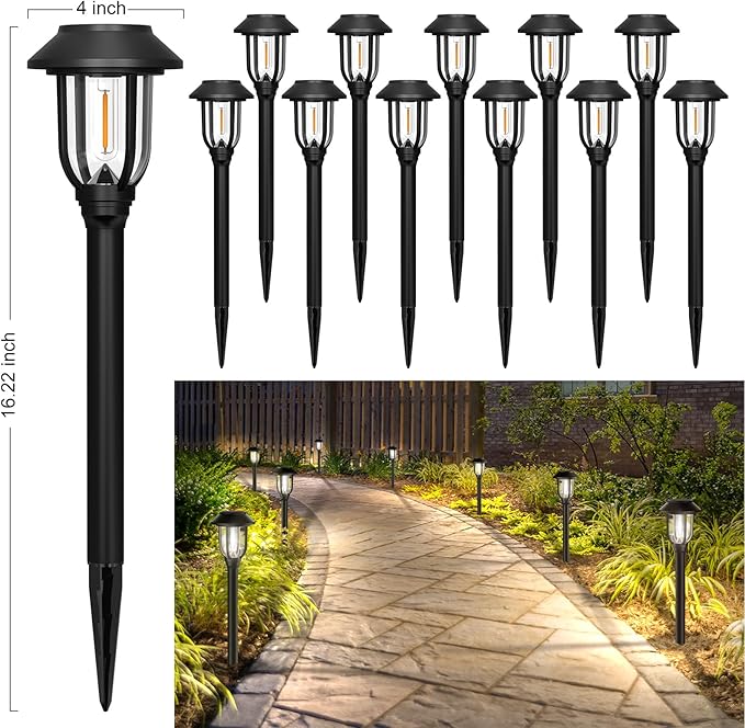 ILANCK 12 Pack Solar Lights Outdoor, 6000K Bright Solar Pathway Lights for Outside, Auto On/Off Waterproof Solar Powered,Landscape Lighting for Walkway, Yard, Path, Driveway, Garden
