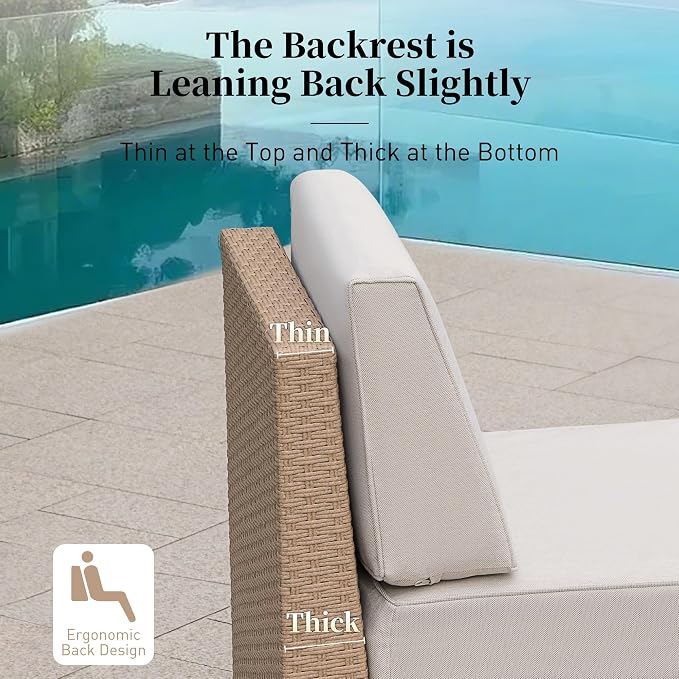 Patio Furniture Set 8 Piece, Wicker Rattan Sectional Sofa Couch with 5.5" Thick Waterproof Cushion and Coffee Table, L Shaped All weather Outdoor Conversation Set for Lawn Backyard Deck, Beige
