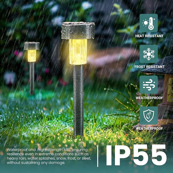 GIGALUMI 24 Pack Solar Lights Outdoor Waterproof, Stainless Steel | Solar Pathway Lights, Solar Garden Lights for Patio, Lawn, Yard and Landscape LED (Warm White)