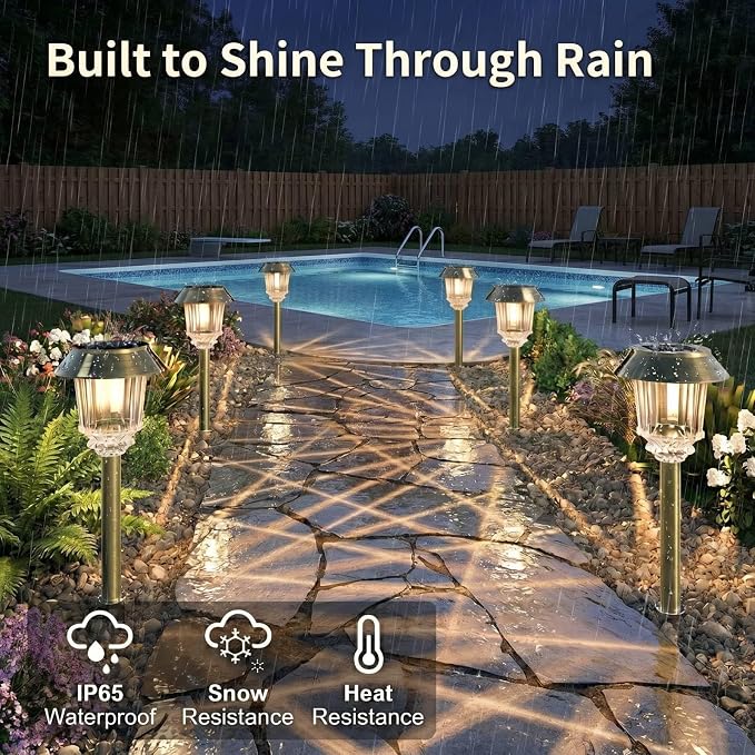 XMCOSY+ Solar Pathway Lights Outdoor, Solar Landscape Lights 4 Pack Outdoor | Auto On/Off 10-40 LM Dimmable Lighting, Stainless Steel & Aluminum Waterproof Outside Solar Lights for Garden Pathways Lights