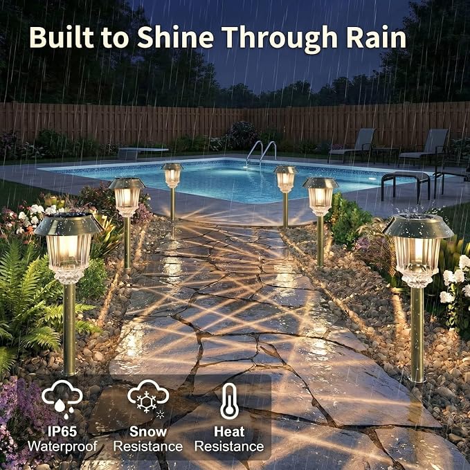 XMCOSY+ Solar Lights Outdoor - 6 Pack Outside Solar Lights Auto On/Off | 40 Lumens Adjustable Lighting, All-metal Glass Aluminum IP65 Waterproof Solar Lights Pathways for Garden Lights