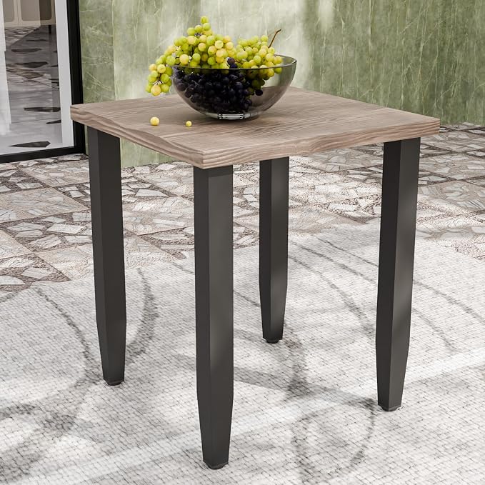 Modern Outdoor Side Table, Wood Grain Top End Table for Patio, Deck, Porch, Garden, Weather Resistant Steel Frame, Brown