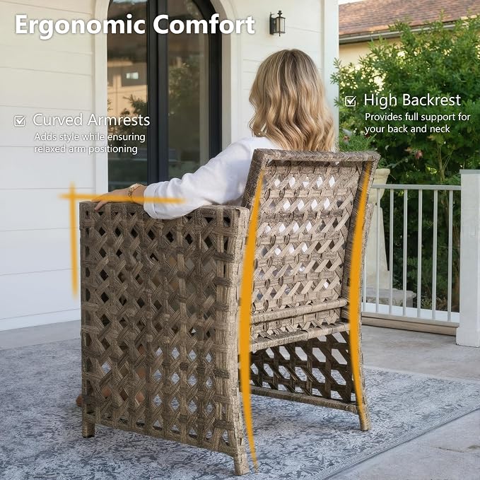 HOOOWOOO 4 Pieces Patio Furniture Set,PE Wicker Outdoor Conversation Sets,Weather Resistant Loveseat with High Back Chairs Table for Porch Balcony Yard Deck,Beige