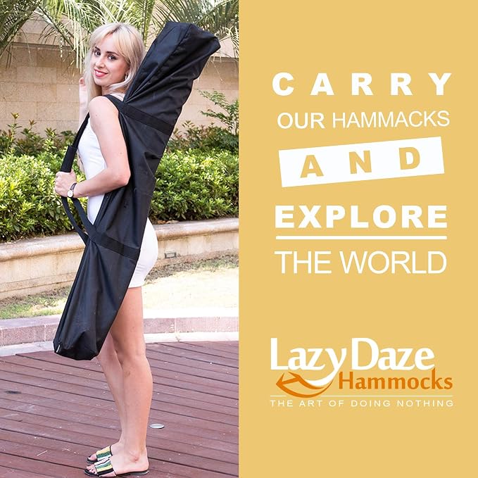 Lazy Daze Hammocks Double Hammock with 9ft Space-Saving Steel Stand Includes Portable Carrying Case, 450 Pounds Capacity (Tan Stripe)