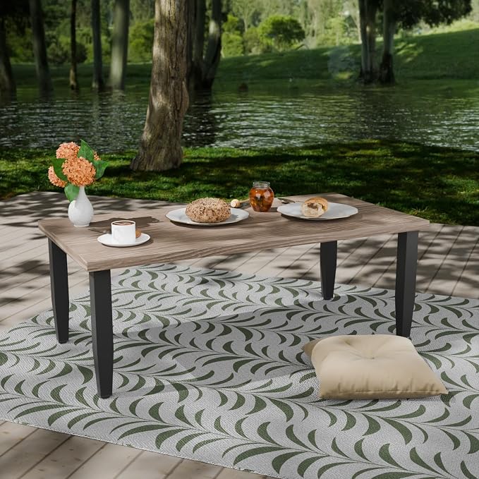 COOS BAY Modern Outdoor Table, Patio Coffee Table with Wood Grain Top, Metal Weather-Resistant Table for Deck, Porch, Balcony, Garden, 47.2" x 23.6" x 16.5", Brown