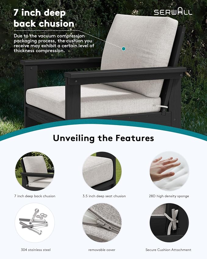 SERWALL HDPE Outdoor Patio Furniture Set | with Coffee Table & Side Table