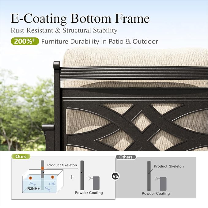 Sophia & William Patio Conversation Set for 7, a Loveseat, 3-Seater Sofa, 2 Rocking Chairs and a Coffee Table, Metal Outdoor Furniture with 5.75" Extra Thick Cushions, Beige