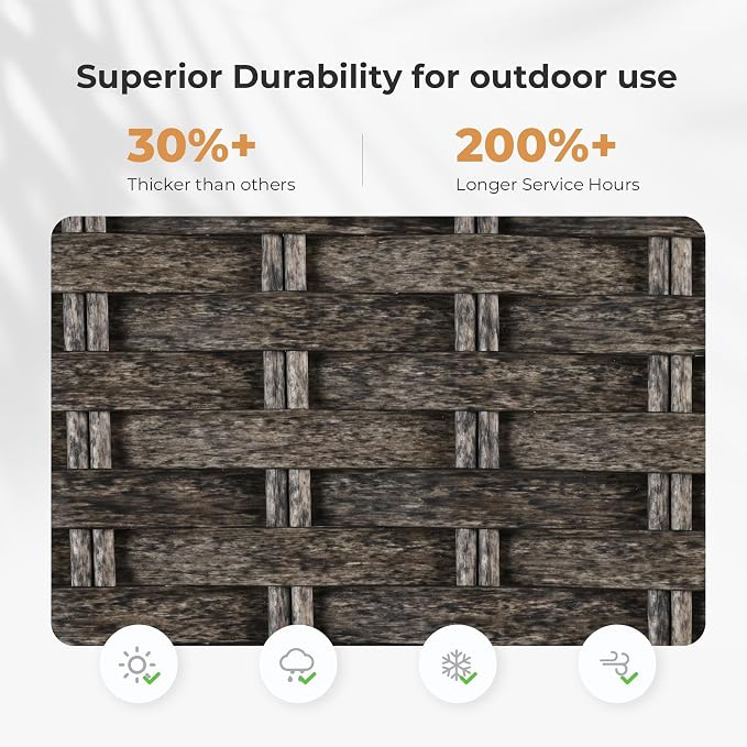 HAPPATIO 7-Piece Patio Dining Set with Wicker Swivel Patio Chairs | Outdoor Dining Set, Powder-Coated Rectangular Dining Table with Umbrella Hole, Removable Cushions for Outside Lawn, Garden,