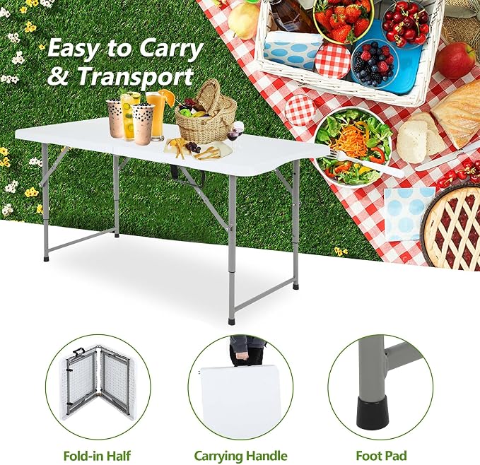 4Ft Folding Tables Portable Plastic Table Adjustable Height 4 Foot Foldable Table Fold Up Lightweight, Folding Camping Table for Indoor/Outdoor Picnic Camping