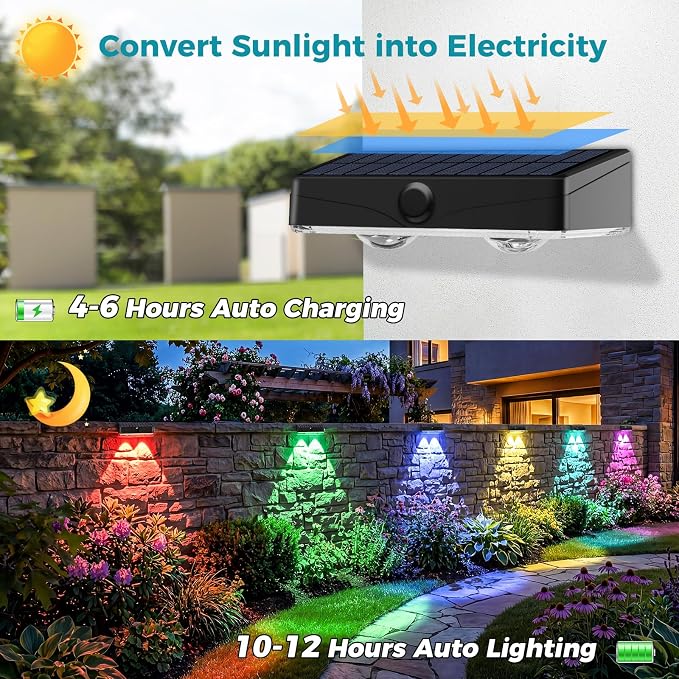 kolpop 12 Pack Solar Fence Lights Outdoor,11 Modes&9 Colors RGB/Cold/Warm White Fence Lights Solar Powered,IP65 Waterproof, 60LM LED Color Changing Solar Lights for Backyard,Wall,Deck,Party,Decor