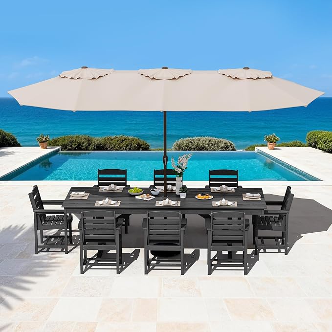 SERWALL Outdoor Dining Table, 84" Rectangular Dining Table for 6-8 Person, All Weather HDPE Outdoor Furniture for Backyard, Garden, Black