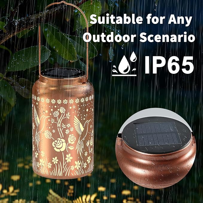 JEJOT Hummingbird Solar Lanterns Outdoor Waterproof,Birthday Gift for Women | Gifts for Mom Grandma, Metal Hanging Solar Light for Yard Garden Porch Landscape Deconration-1Pack