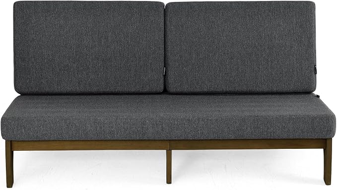 Outdoor Furniture Patio Couch, Weather Resistant 3-Seater Patio Sofa with Removable Cushion, Teak Wood Frame for Porch & Backyard Seating - Dark Gray