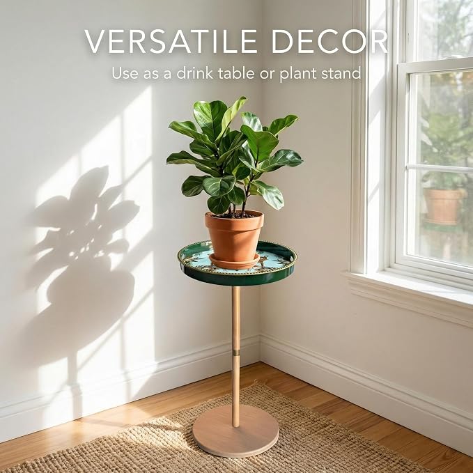 Gesodant Boho Single Leg Round Side Table with Tray Top, Pedestal Drink Table for Small Spaces, Aesthetic Accent Nightstand for Living Room, Bedroom, Corners, and Office (Yellow Leg Leopard)
