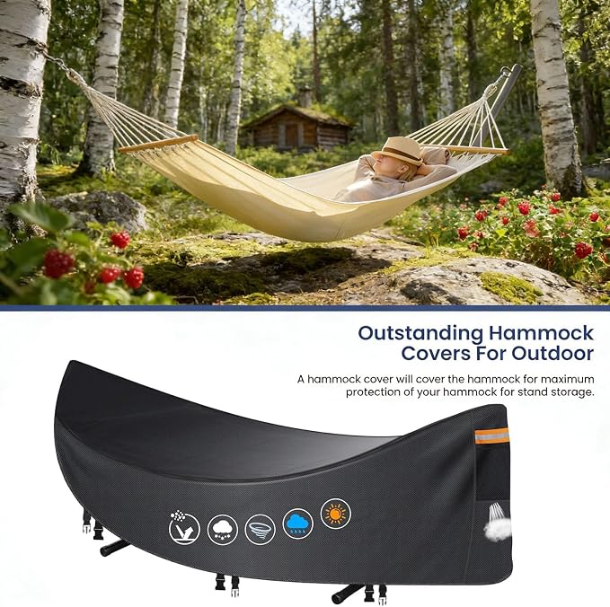 Hammocks Cover Waterproof - Breathable, Large Hammocks Cover with Buckle, Patio Hanging Chaise and Stand Cover, Universal Outdoor Hammock Cover for Garden, Patio & Beach Hammock Stand (Black#A)