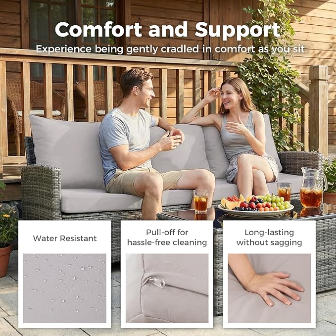 7 Pcs Patio Set, Outdoor Wicker Sofa/Ottomans & Table Gray/Gray | Weather Resistant PE rattan | All-Weather Durability | Removable Easy Clean | 350 lbs | Ideal for Backyard, Poolside, Balcony