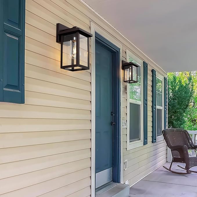 Oil Rubbed Bronze Outdoor Light Fixture, Outdoor Wall Lantern 2 Pack with Clear Water Glass, 11 Inch Outside Light for House Entryway Garage Porch