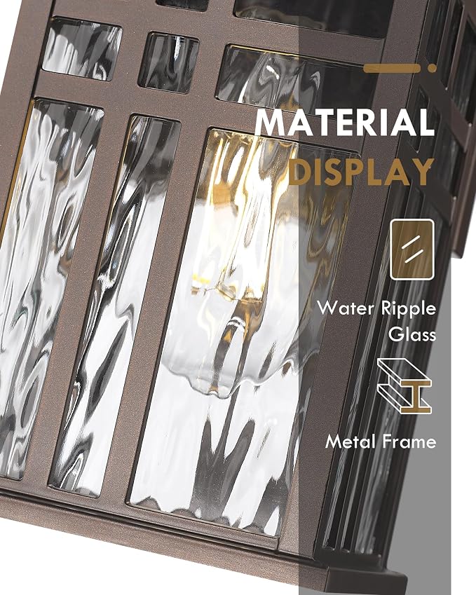 Dusk to Dawn Outdoor Lighting, HWH Outdoor Wall Lights Exterior Wall Lantern Light Waterproof, Oil-Rubbed-Bronze Finish with Water Ripple Glass, 5HD27B-PC ORB-WP