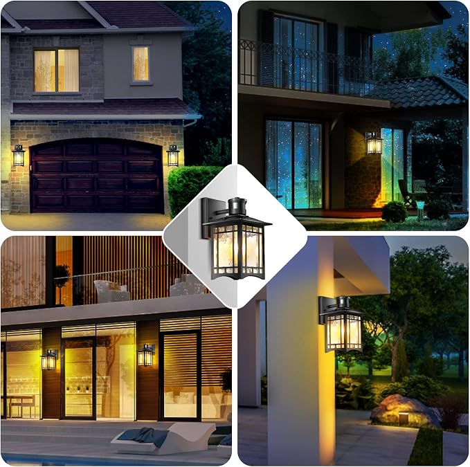 Motion Sensor Outdoor Lights, Dusk to Dawn Light Fixture, Black Wall Sconce Lighting, Front Porch Light, Exterior Lights for House Patio, Outside Door Wall Mount Anti-Rust Lantern