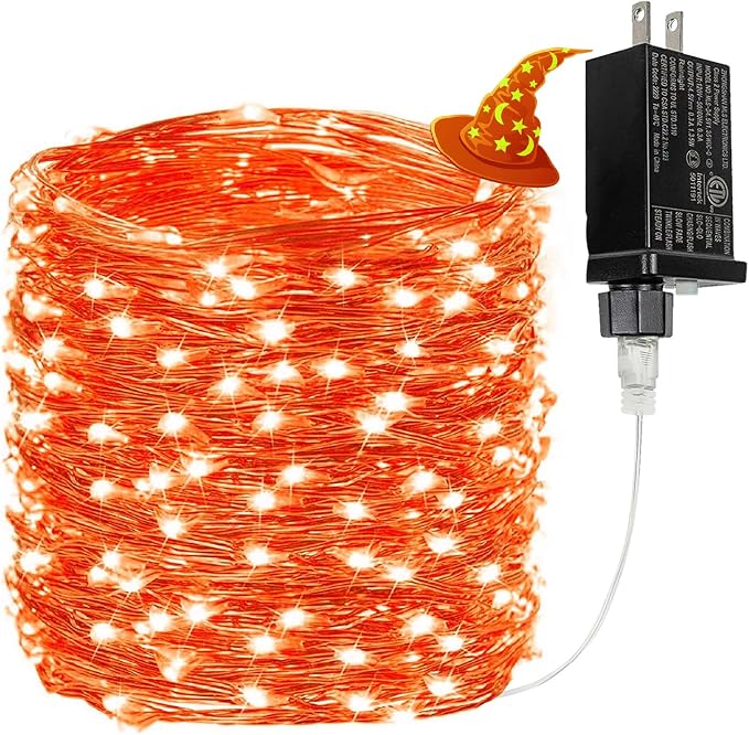 66FT 200 LED Fairy Lights Plug in, 8 Modes Twinkle Halloween Lights Orange | Waterproof String Lights Outdoor Indoor, Memory, Timer, Copper Wire, Halloween Lights for Bedroom Garden Party Holiday Decor