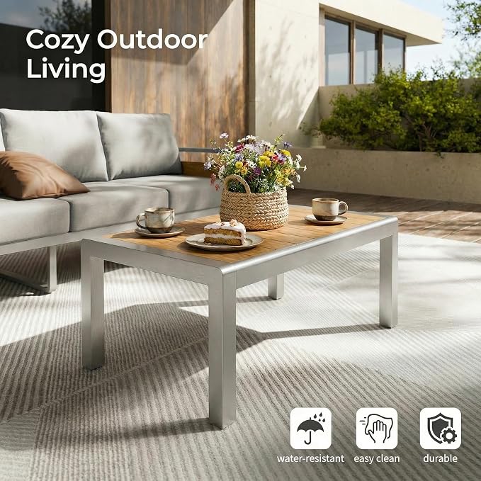 ZANDOR Aluminum Outdoor Patio Furniture Set with Table,5 Seat, Silver | Rustproof,High weight capacity,Water-repellent,Washable Cover,All-Weather Resistant,Easy clean,for Poolside Backyard Deck