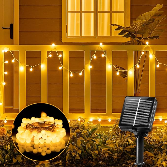 Brightown Solar String Lights 19.6Ft, 60 LED Globe Waterproof, 8 Modes | Solar Patio Lights for Yard Patio Tree Canopy Party Camping Balcony Outdoor Decor