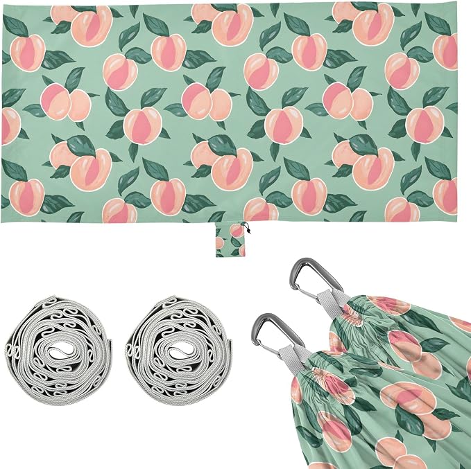 Camping Hammock Outdoor Hammocks for Outside Peaches Leaves Green Beach Trees Portable Lightweight with Pockets Tree Straps Indoor Small
