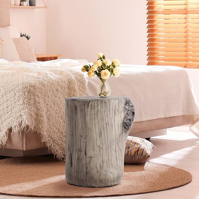 SUNBURY 15" W Stump Side Table Set of 2, Concrete Side End Coffee Table, Grey Stool Prop Plant Stand Holder Log for Garden Household Living Room