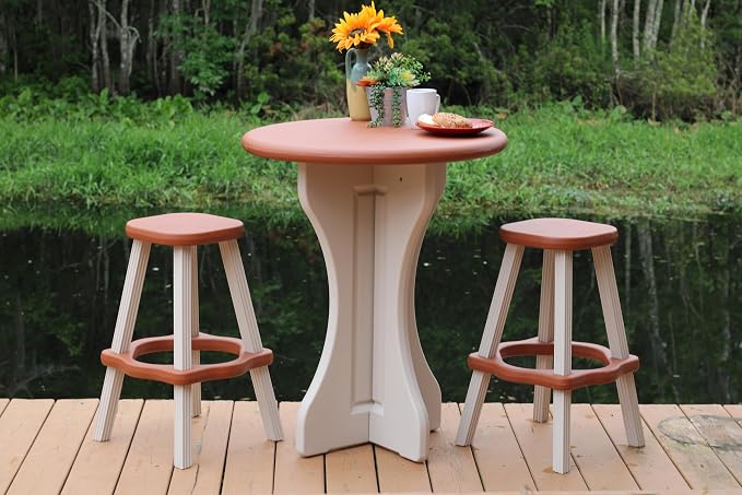 Pub Set, 30-Inch Round with 2 Stools, Redwood/Beige