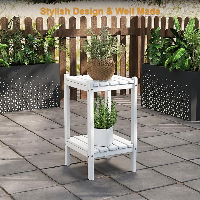 Outdoor Side Table, 26-Inch Tall Adirondack Patio Side Table, All-Weather HDPE Outdoor End Table for Porch Deck Balcony Pool, Easy Maintenance, White
