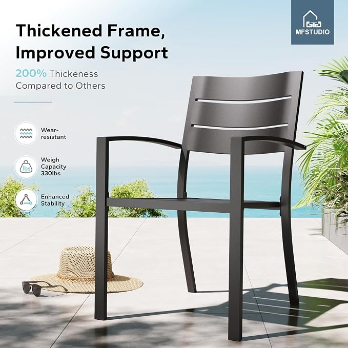 MFSTUDIO Patio Dining Set for 6, Metal Outdoor Table and Chairs Set, 7 Piece Wrought Iron Patio Furniture Dining Set for Deck Backyard Garden