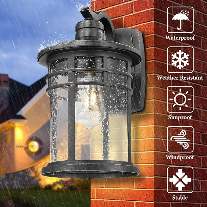 Darkaway 2 Pack Large Outdoor Porch Lights Wall Mount, 15inch Outdoor Light Fixtures Sconces Wall Lighting with Seeded Glass Exterior Lights for Patio Yard House Hallway Doorway Garage