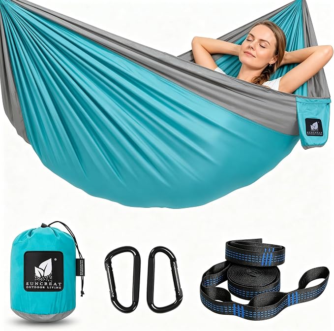 SUNCREAT Hammocks Backpacking Hammock for Camping, Lightweight Camping Hammock for Outside, Blue Green