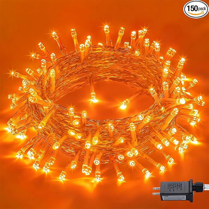 JMEXSUSS 150 LED Orange Halloween Lights Indoor, Fall Lights Plug in | 59Ft Connectable Orange String Lights Outdoor, 8 Modes Orange Lights for Halloween Thanksgiving Fireplace Tree Party Decor