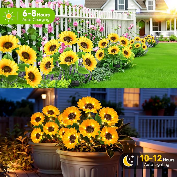 6 Pack Solar Sunflower Lights Outdoor, 36 Bright Flowers for Garden Decor | Sunflowers Decor, Lifelike Solar Flower Lights Waterproof for Garden, Flower Beds, Yards, Patios, Gift for Women Mom Grandma