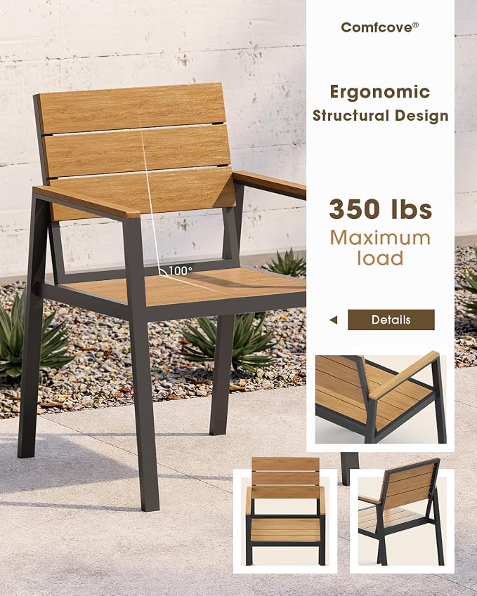Outdoor Dining Set, Aluminum Patio HDPS Outdooor Table and Chairs Set with Umbrella Hole, All Weather Patio Furniture Set, Patio Dining Table Set ,Gray & Teak ,7 Pieces